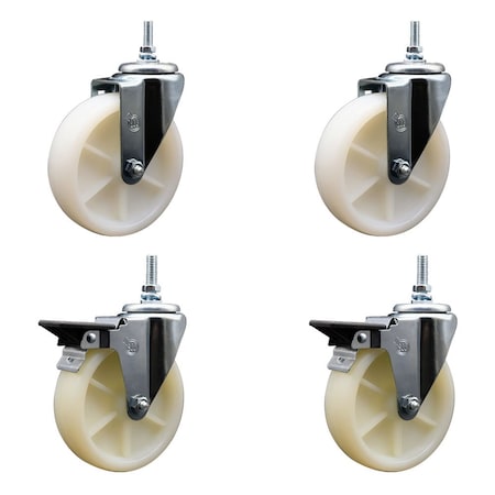 Service Caster 5 Inch Nylon 12 MM Threaded Stem Caster Set 2 Brakes SCC SCC-TS20S514-NYS-M1215-2-PLB-2